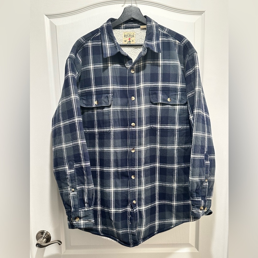 Red Head Men’s Insulated Blue / Green Plaid Long Sleeve Shirt, Size XL